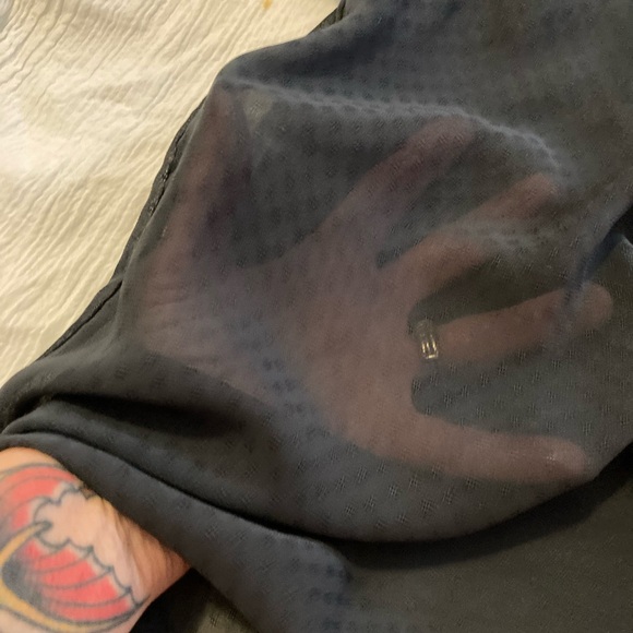 Retro Frenchie navy crepe blouse with cute Peter Pan collar size medium - Picture 8 of 8